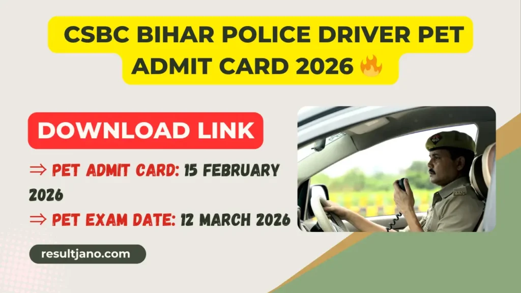 CSBC Bihar Police Driver PET Admit Card 2026 Download Link